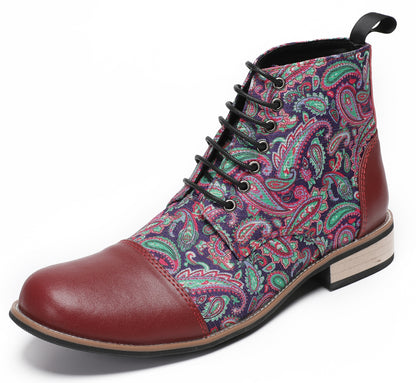 Mens Genuine Leather Embroidery Square Toe Oxfords Boots