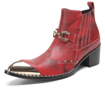 Mens Snake-Print Horsebit Buckle Studded Chelsea Western Boots