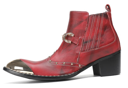 Mens Snake-Print Horsebit Buckle Studded Chelsea Western Boots