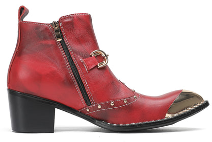 Mens Snake-Print Horsebit Buckle Studded Chelsea Western Boots