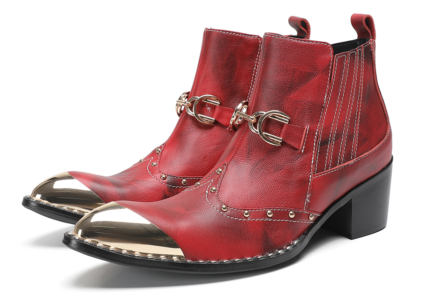 Mens Snake-Print Horsebit Buckle Studded Chelsea Western Boots