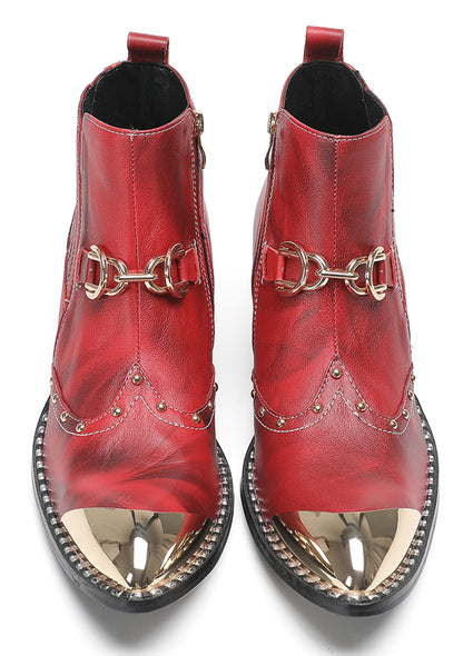 Mens Snake-Print Horsebit Buckle Studded Chelsea Western Boots