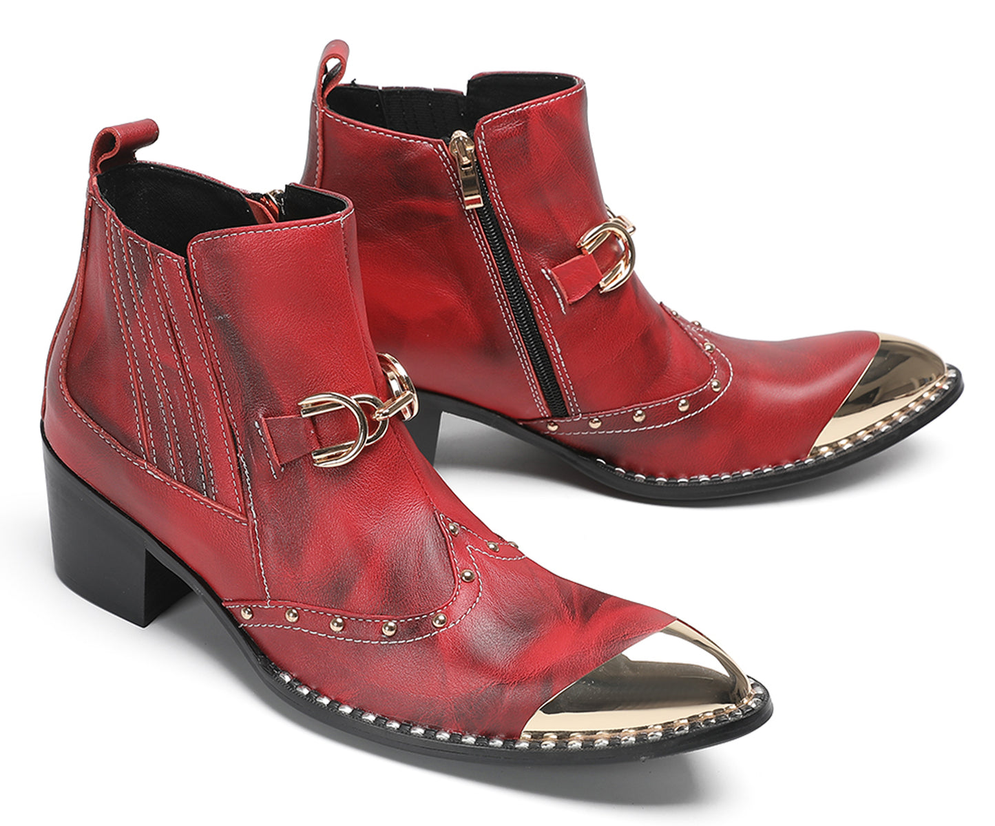 Mens Snake-Print Horsebit Buckle Studded Chelsea Western Boots