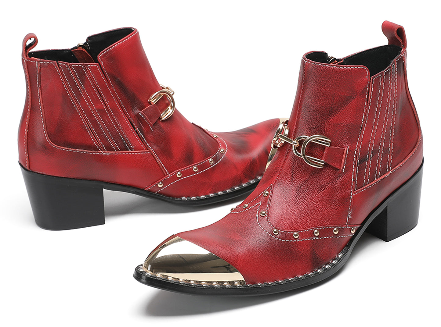 Mens Snake-Print Horsebit Buckle Studded Chelsea Western Boots