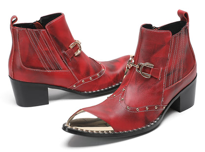 Mens Snake-Print Horsebit Buckle Studded Chelsea Western Boots
