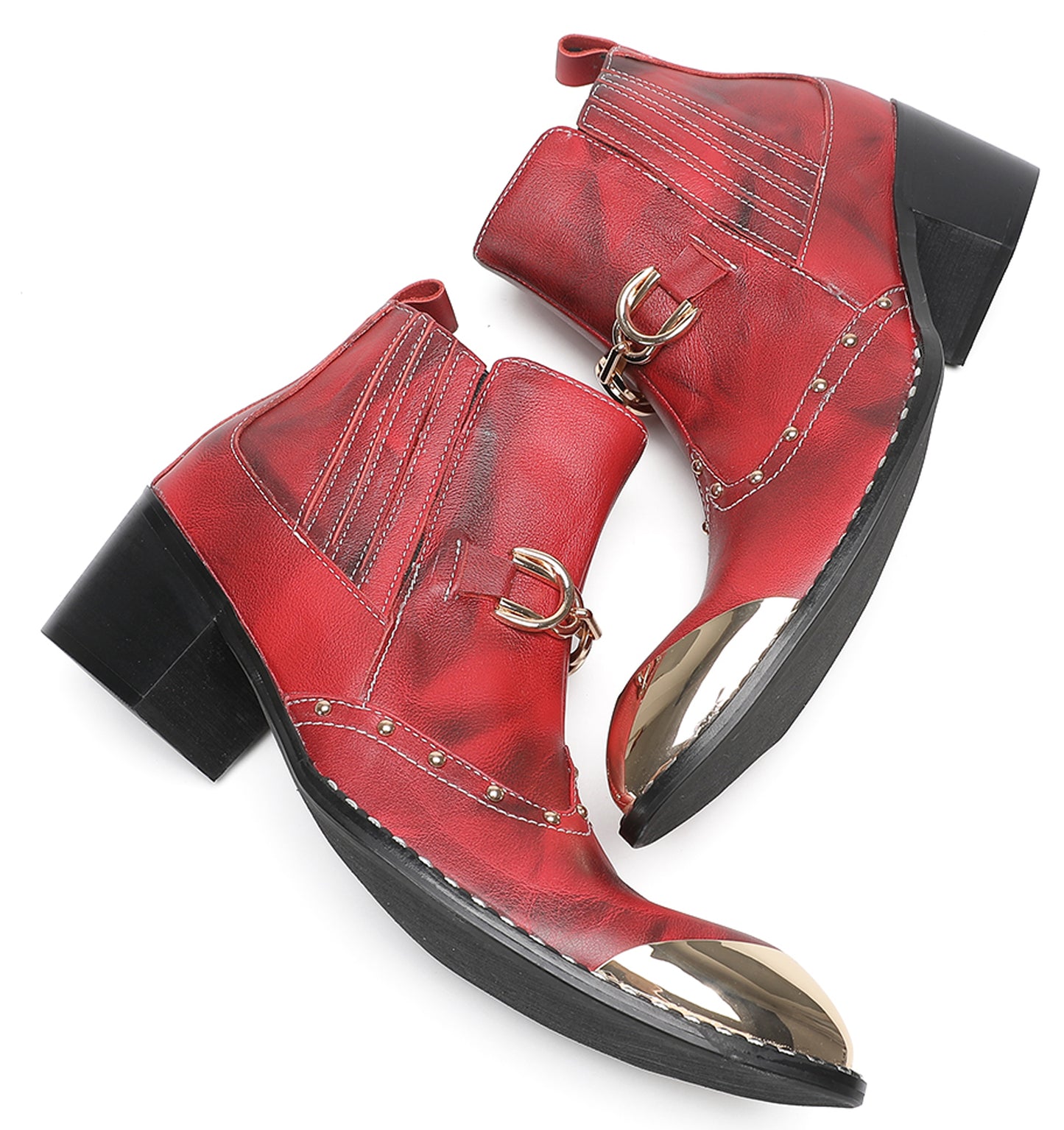 Mens Snake-Print Horsebit Buckle Studded Chelsea Western Boots