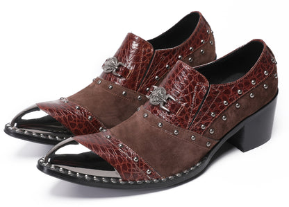 Mens Metal Pointed Toe Beads Sequin Western Loafers