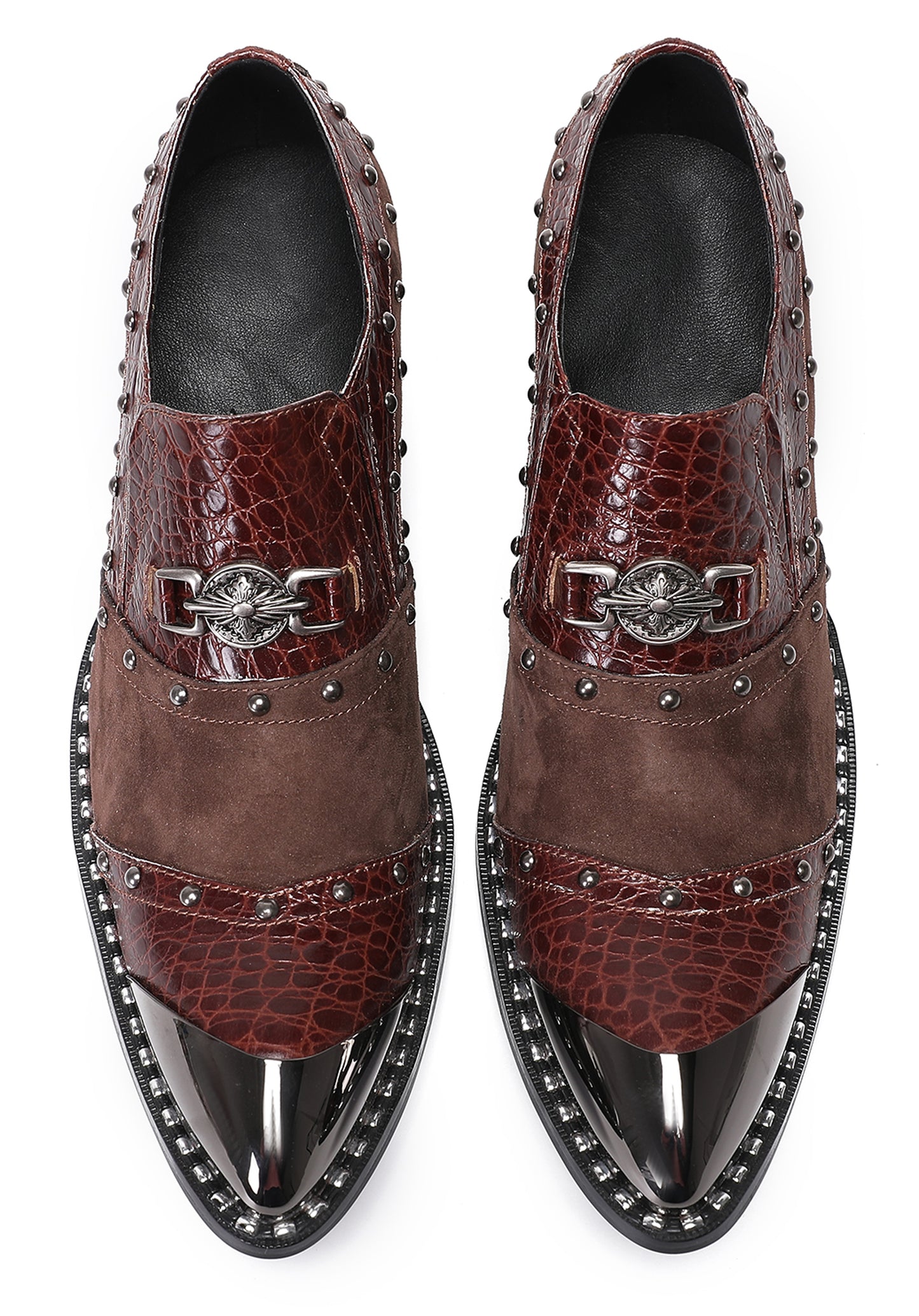 Mens Metal Pointed Toe Beads Sequin Western Loafers