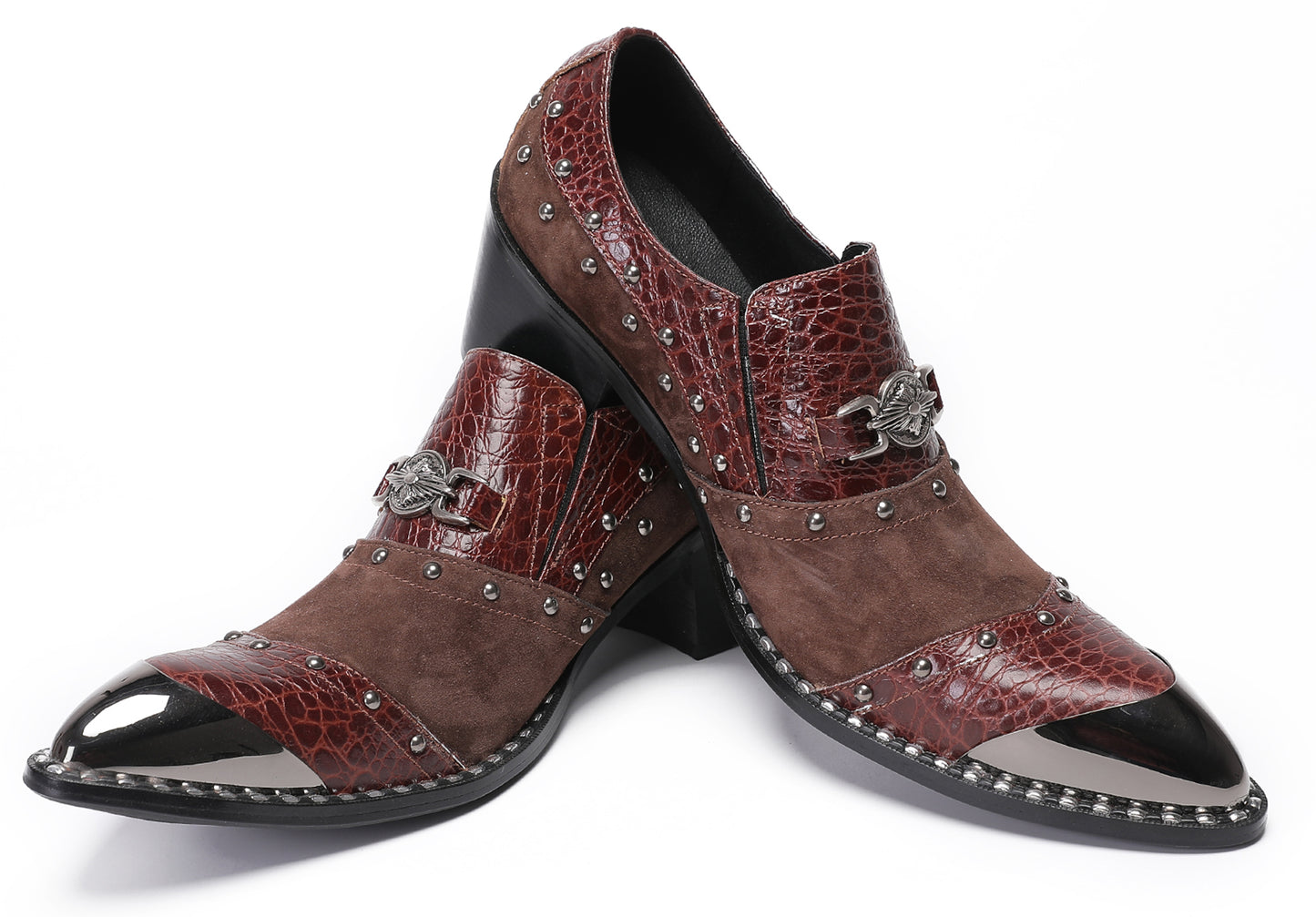 Mens Metal Pointed Toe Beads Sequin Western Loafers