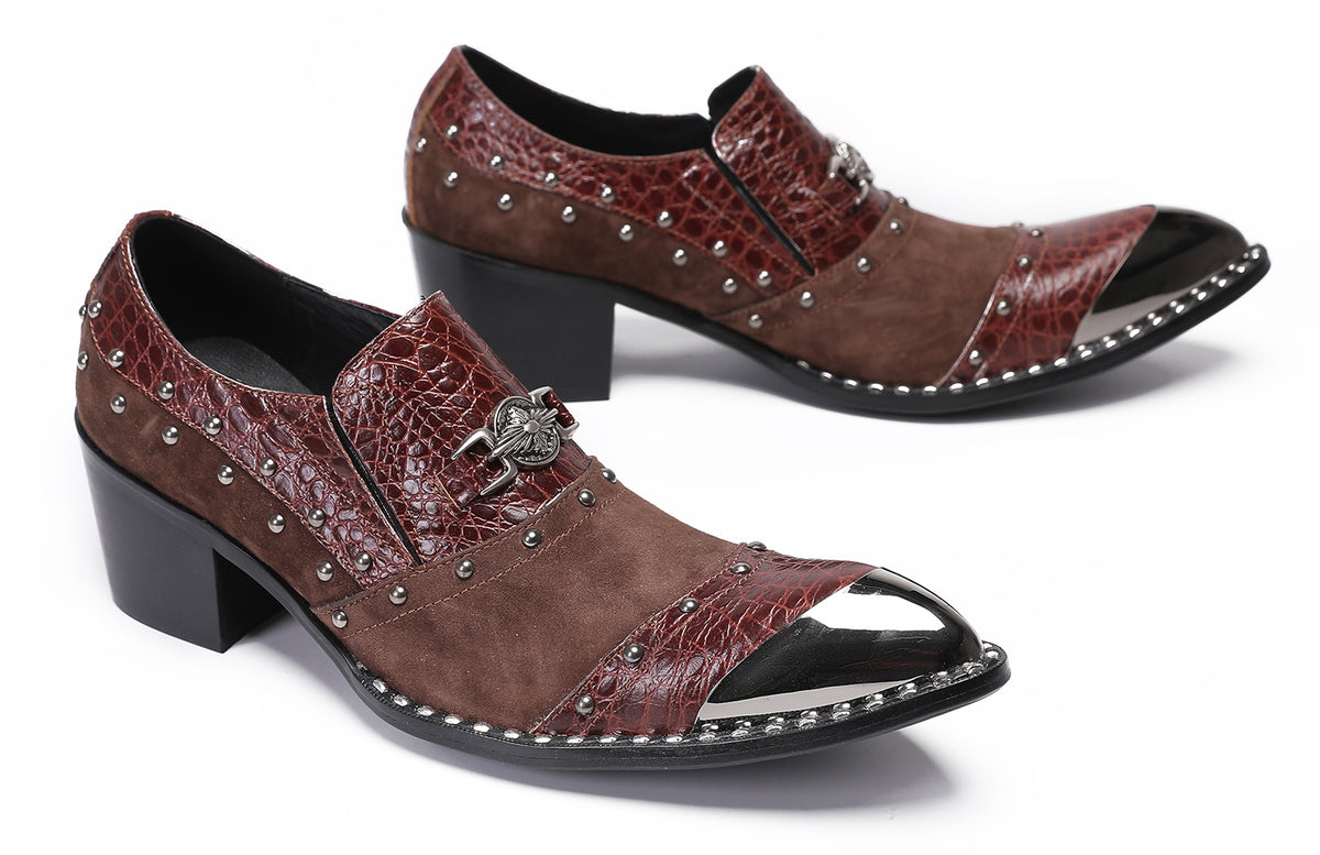 Mens Metal Pointed Toe Beads Sequin Western Loafers