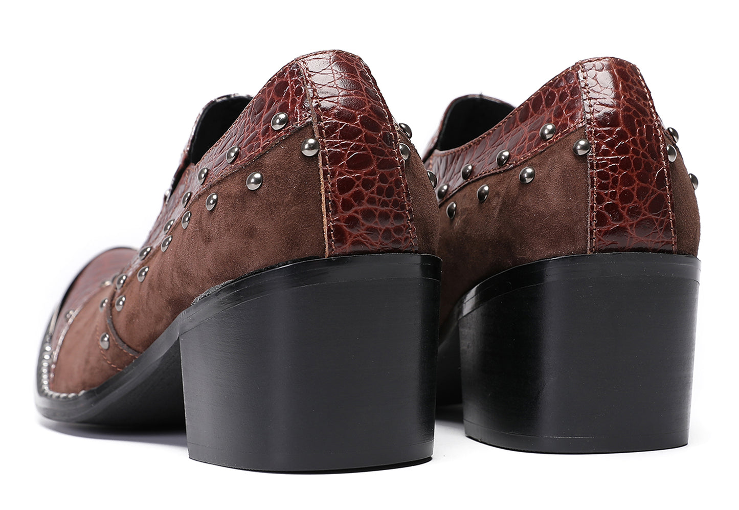 Mens Metal Pointed Toe Beads Sequin Western Loafers