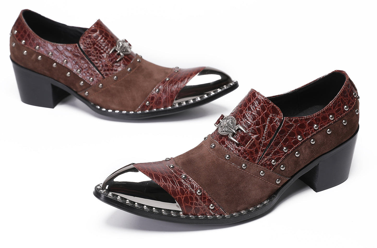 Mens Metal Pointed Toe Beads Sequin Western Loafers