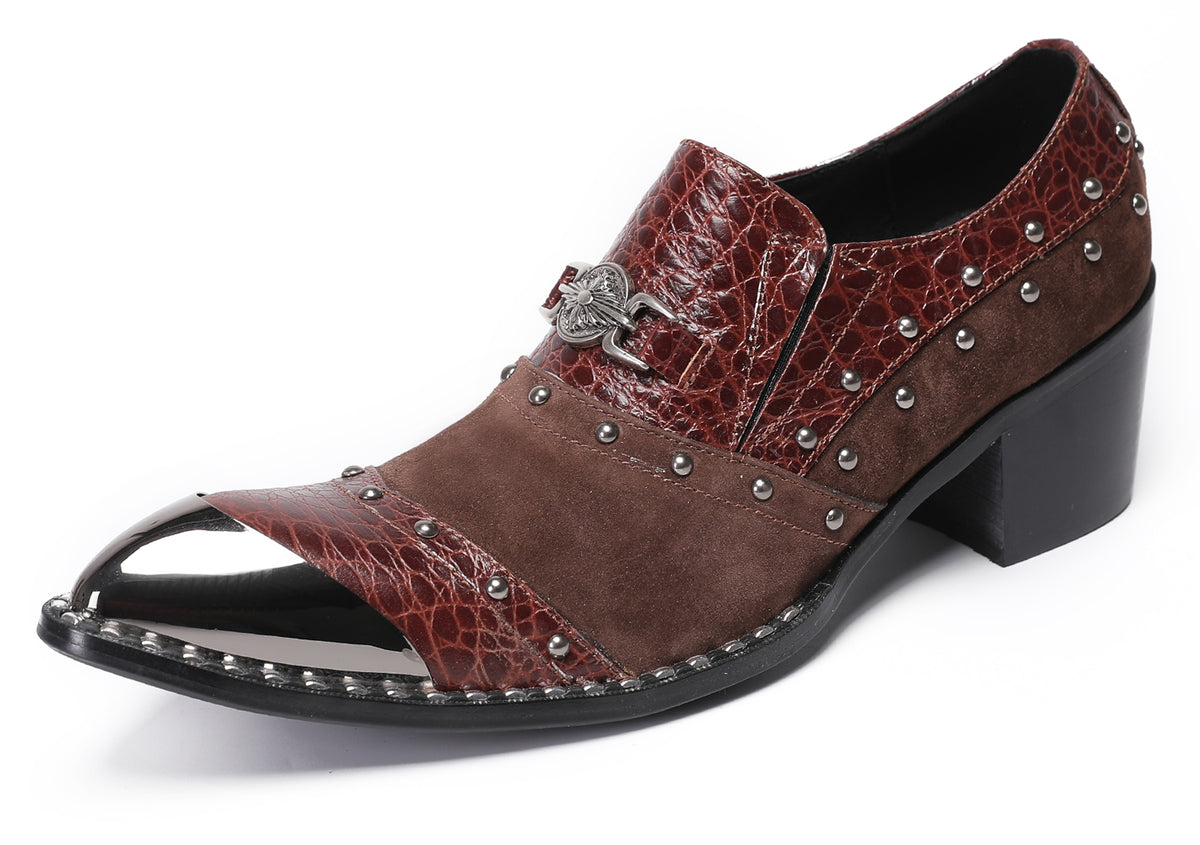 Mens Metal Pointed Toe Beads Sequin Western Loafers