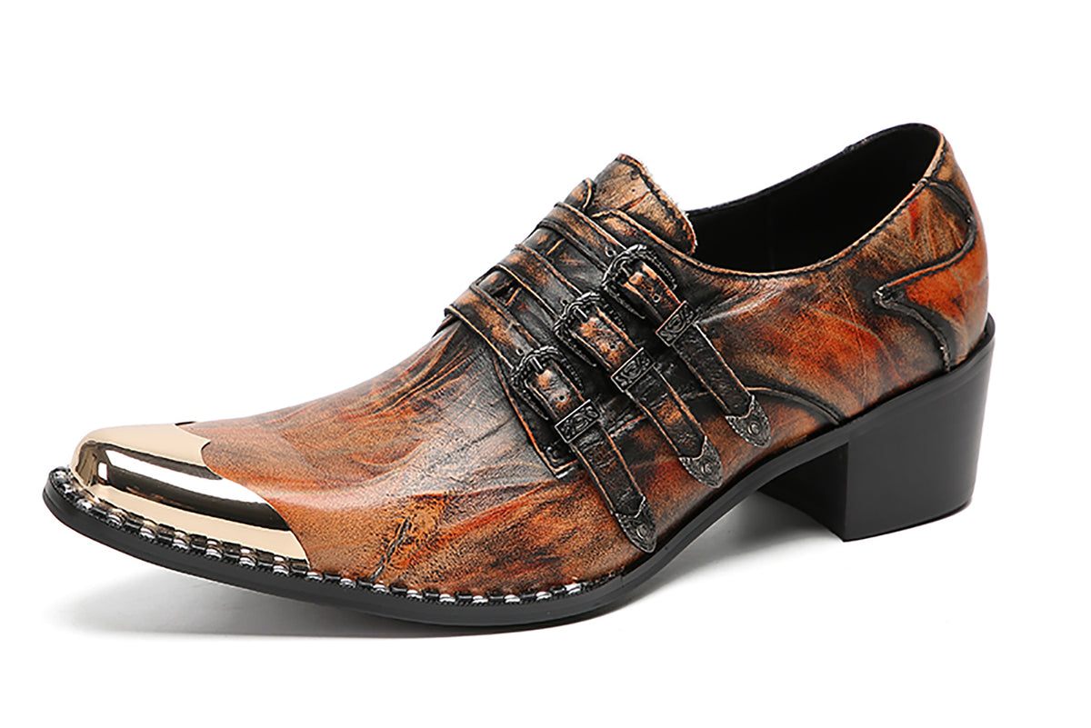 Mens Metal-Tip Toe Buttons Slip On Genuine Leather Western Loafers