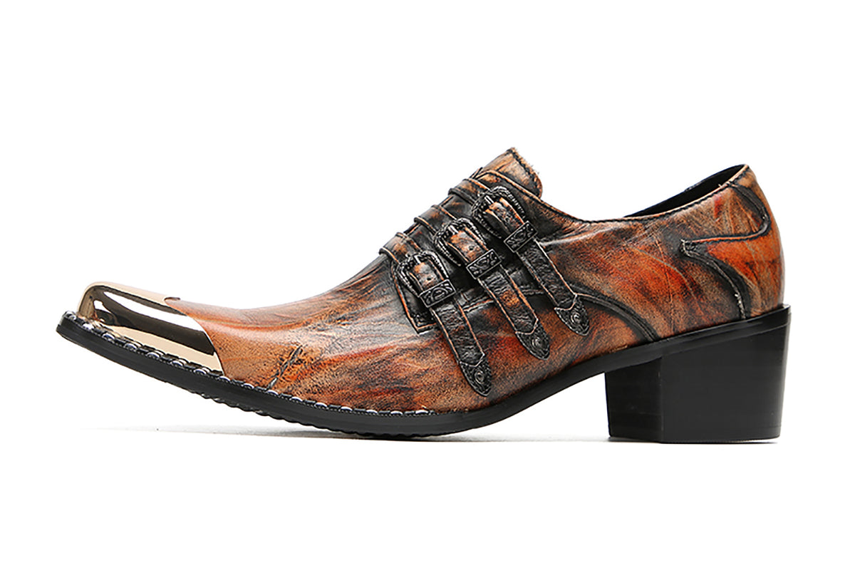 Mens Metal-Tip Toe Buttons Slip On Genuine Leather Western Loafers