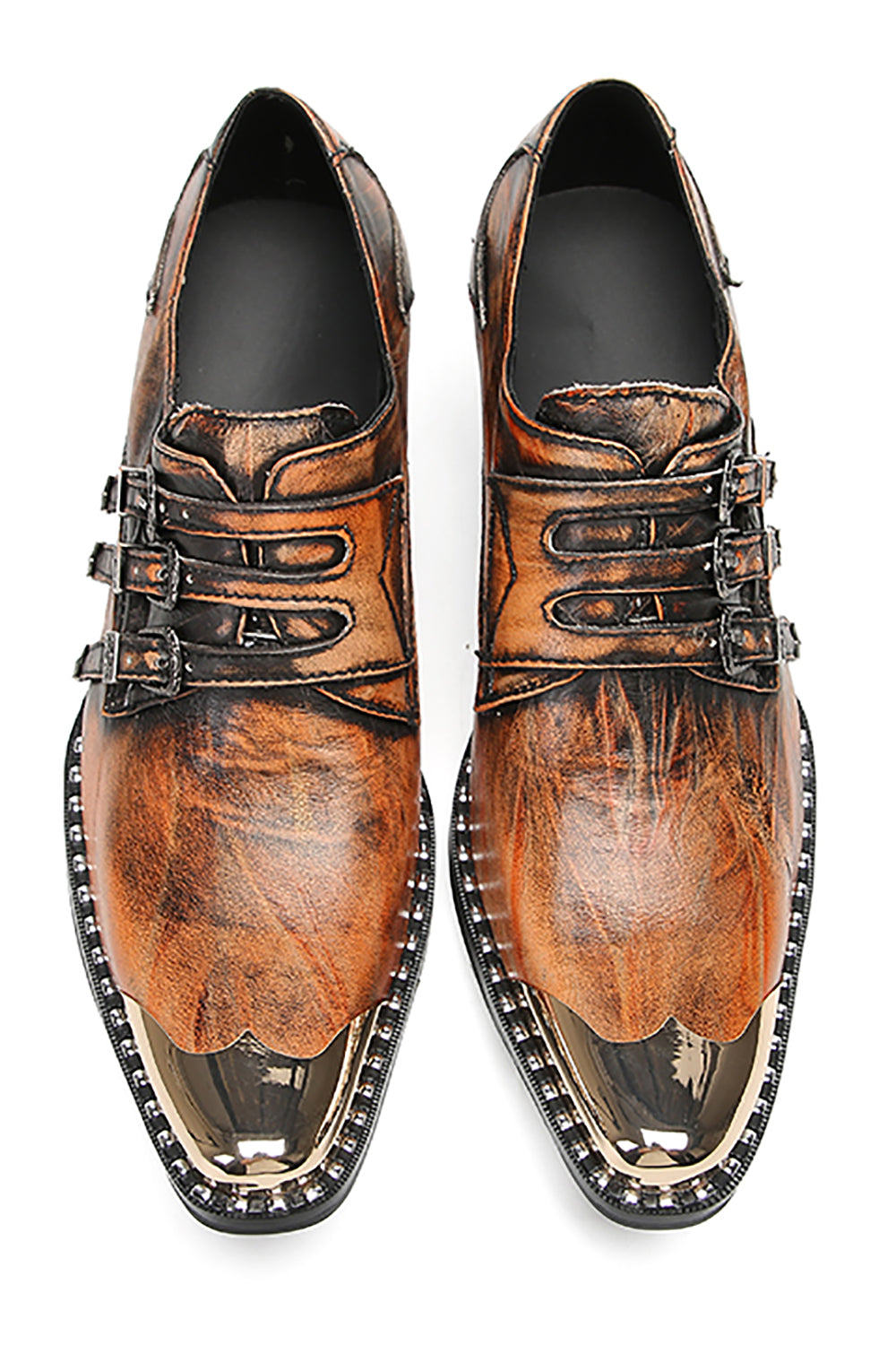 Mens Metal-Tip Toe Buttons Slip On Genuine Leather Western Loafers