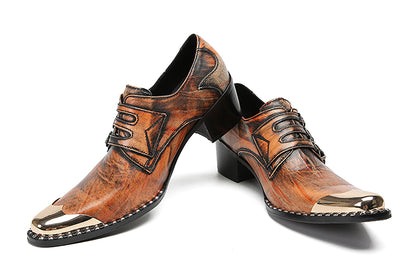 Mens Metal-Tip Toe Buttons Slip On Genuine Leather Western Loafers
