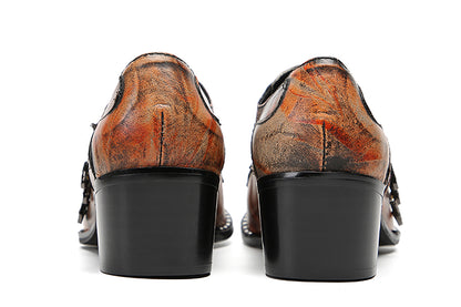 Mens Metal-Tip Toe Buttons Slip On Genuine Leather Western Loafers