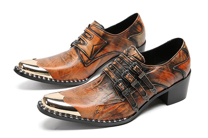 Mens Metal-Tip Toe Buttons Slip On Genuine Leather Western Loafers