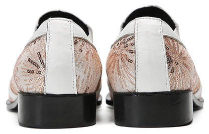 Mens Metal Tip Toe Sequins Fireworks White Diamond Chain Western Loafers