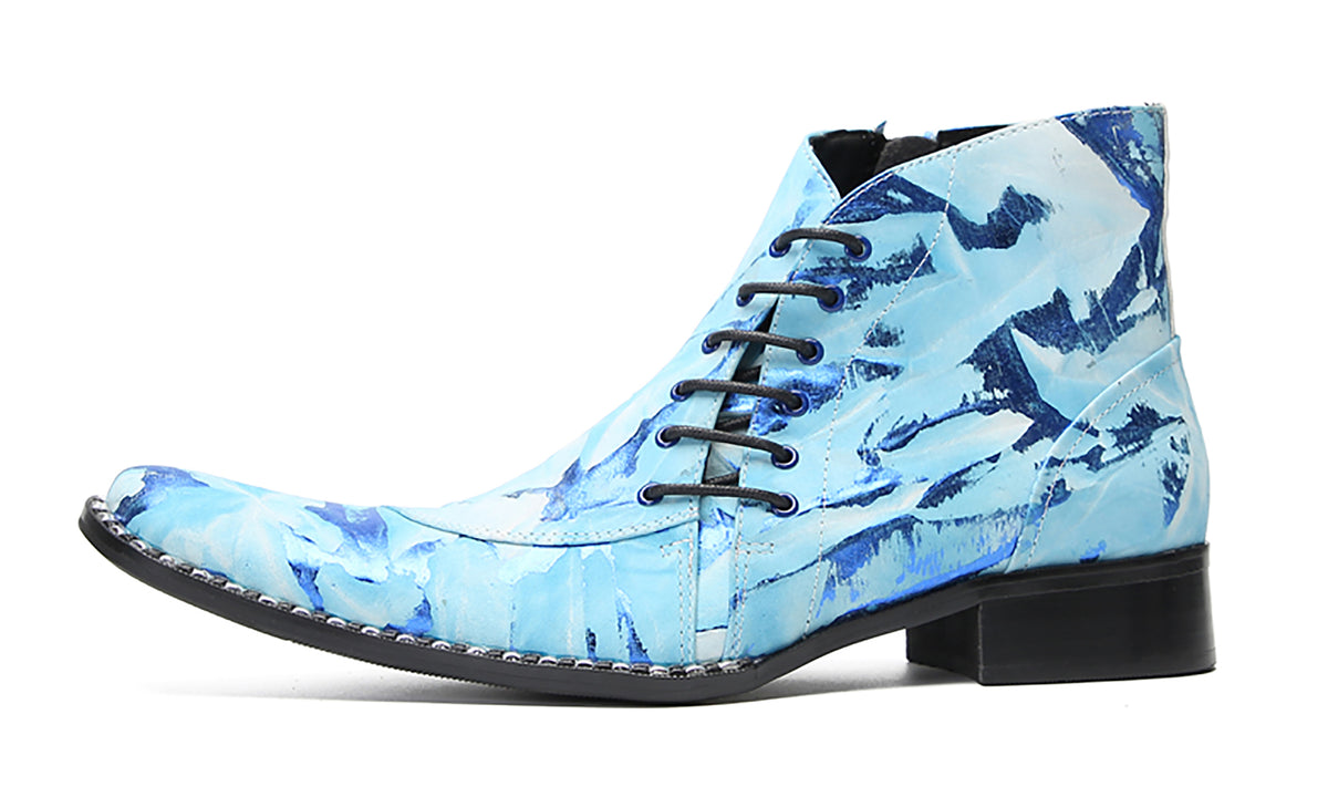 Mens Genunie Leather  Graffiti Zipper Slanted Shoelaces Oxfords Boots