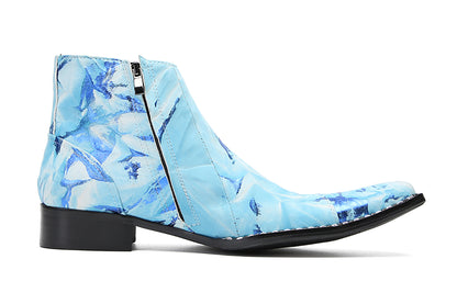 Mens Genunie Leather  Graffiti Zipper Slanted Shoelaces Oxfords Boots
