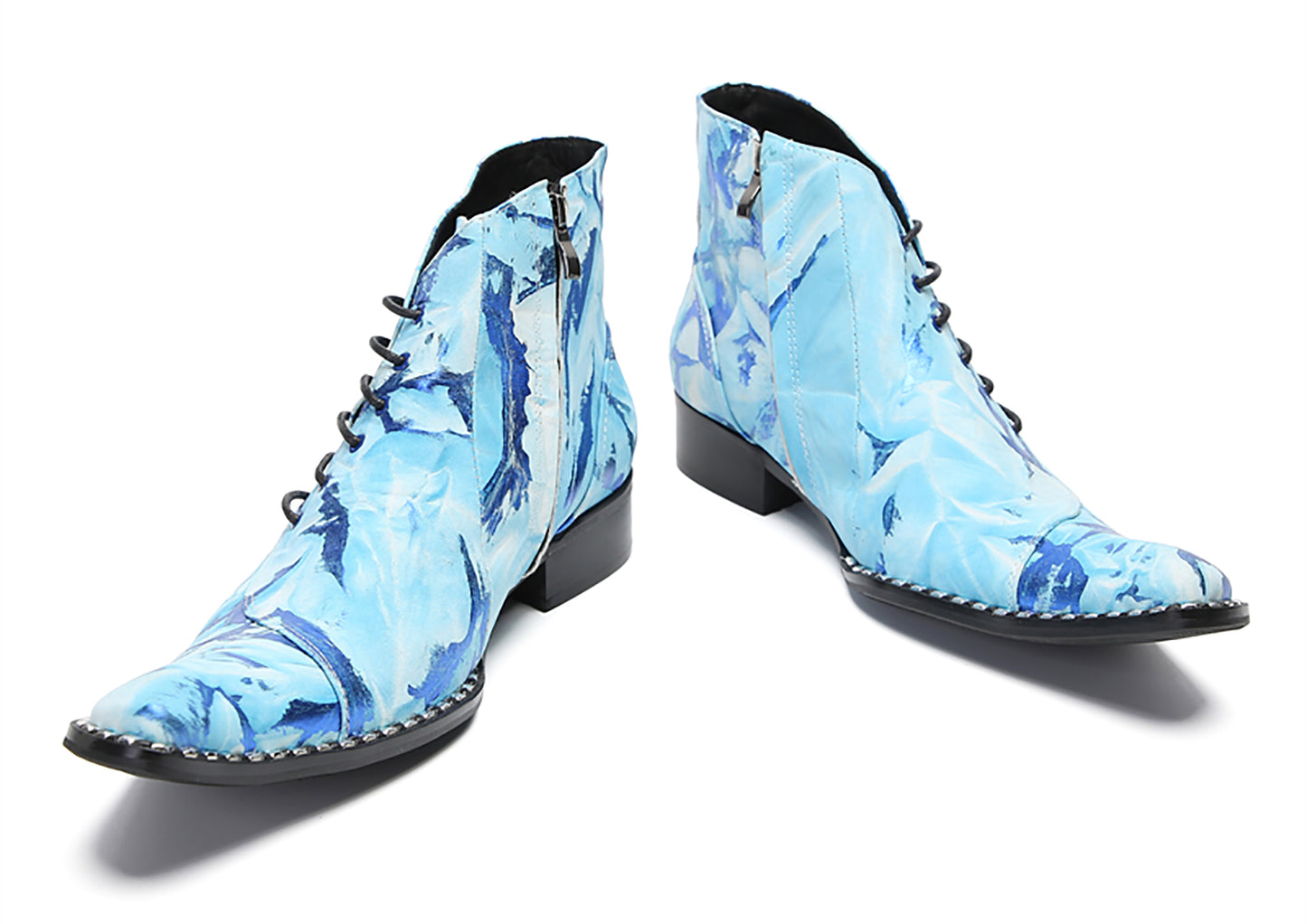 Mens Genunie Leather  Graffiti Zipper Slanted Shoelaces Oxfords Boots
