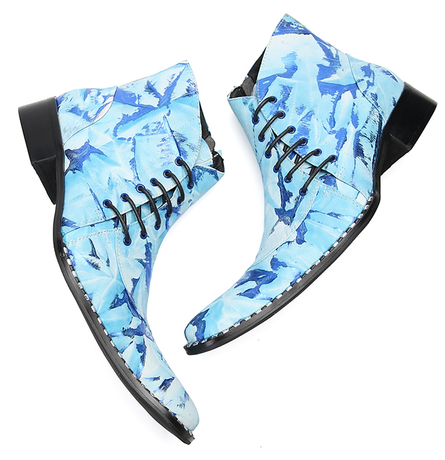 Mens Genunie Leather  Graffiti Zipper Slanted Shoelaces Oxfords Boots