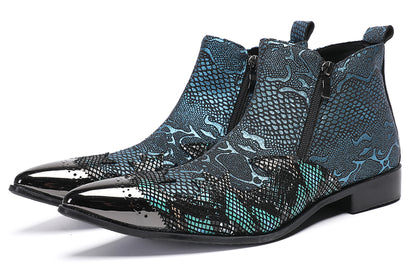 Mens Glossy Patent Leather Double Zipper Ankle Western Boots