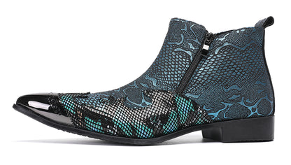 Mens Glossy Patent Leather Double Zipper Ankle Western Boots