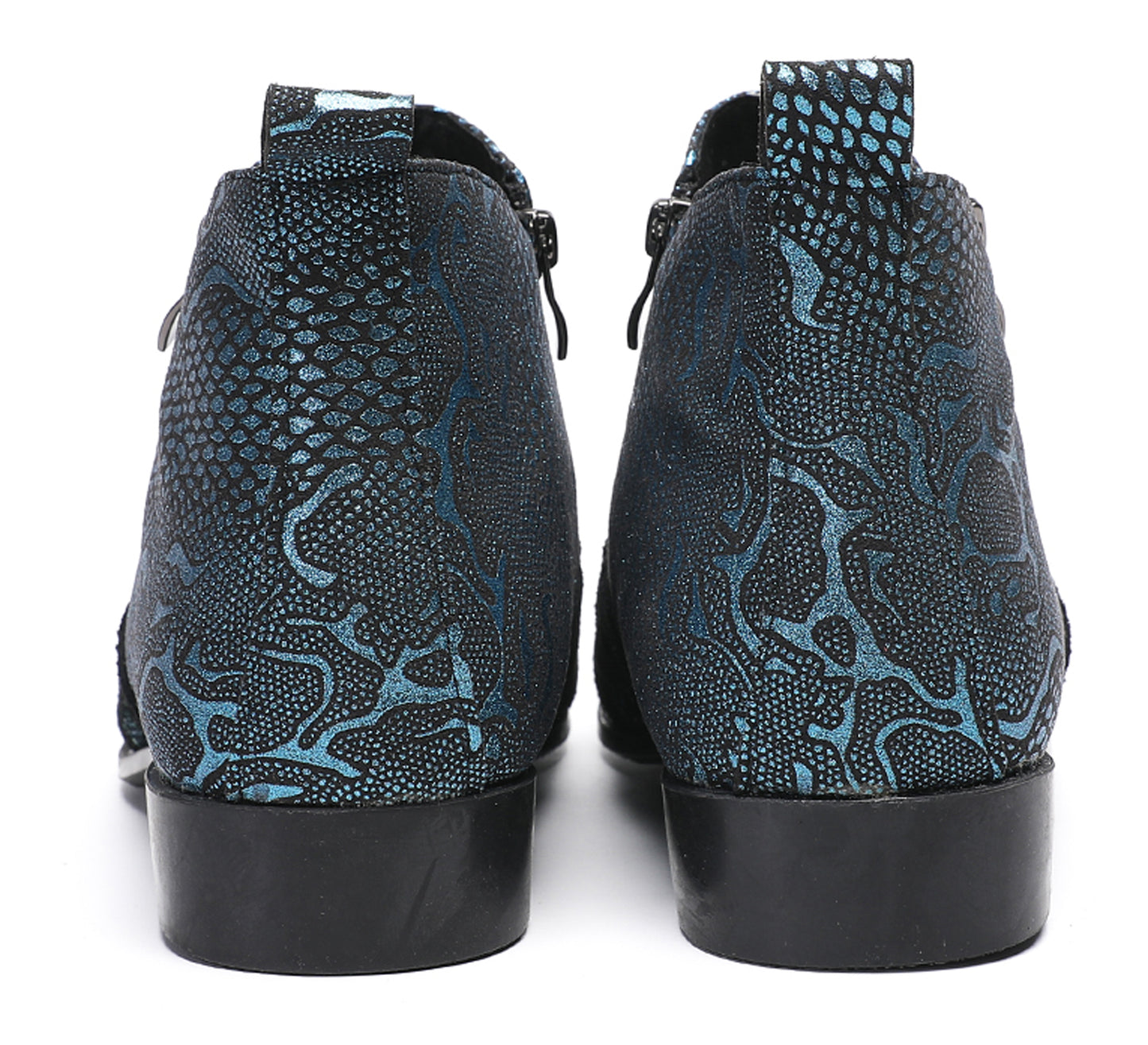 Mens Glossy Patent Leather Double Zipper Ankle Western Boots