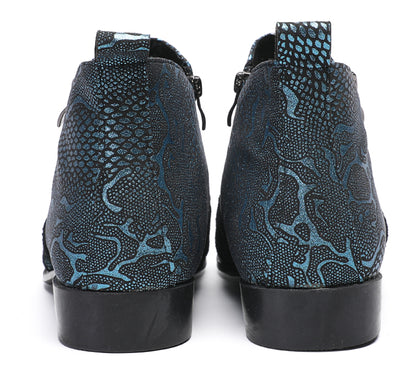 Mens Glossy Patent Leather Double Zipper Ankle Western Boots