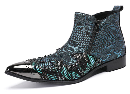 Mens Glossy Patent Leather Double Zipper Ankle Western Boots