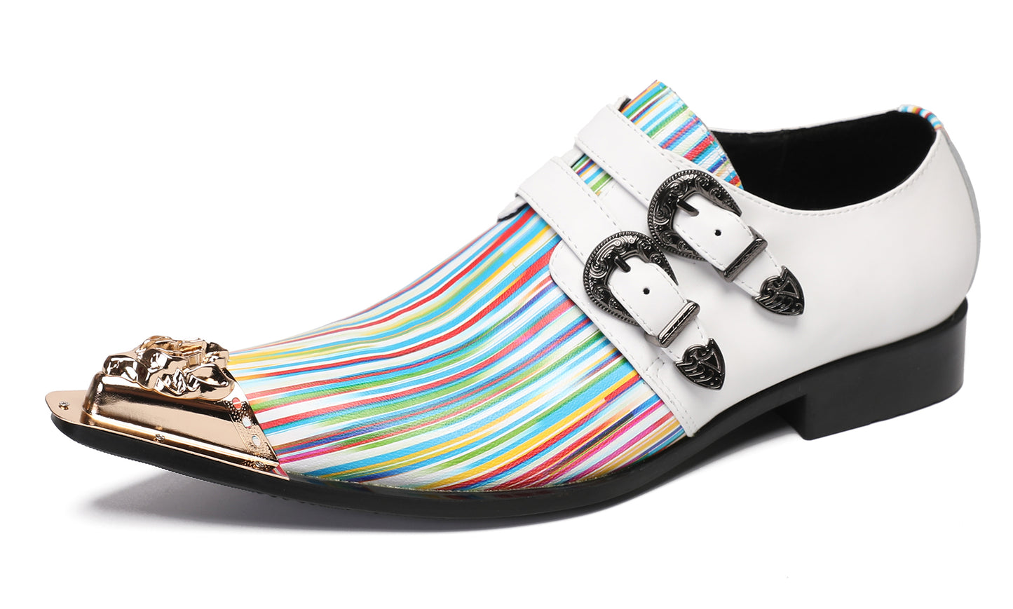 Mens Party Dress Casual Metal-Tip Toe Double Buckle Western Loafers