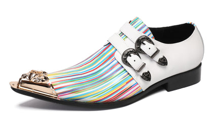 Mens Party Dress Casual Metal-Tip Toe Double Buckle Western Loafers