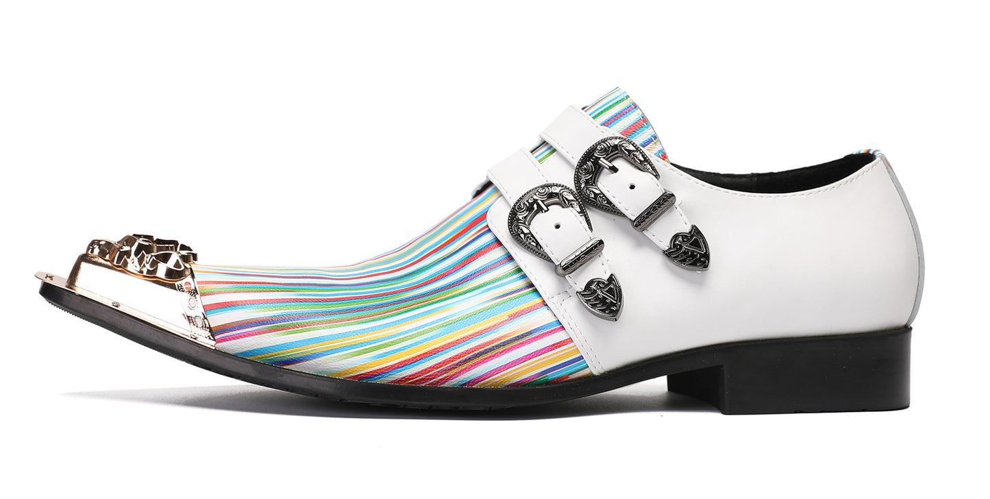 Mens Party Dress Casual Metal-Tip Toe Double Buckle Western Loafers