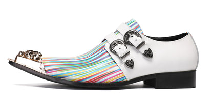 Mens Party Dress Casual Metal-Tip Toe Double Buckle Western Loafers