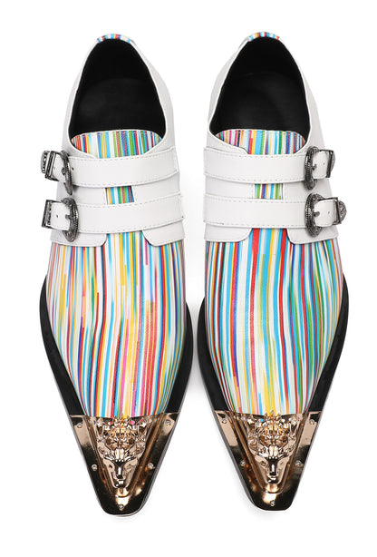 Mens Party Dress Casual Metal-Tip Toe Double Buckle Western Loafers