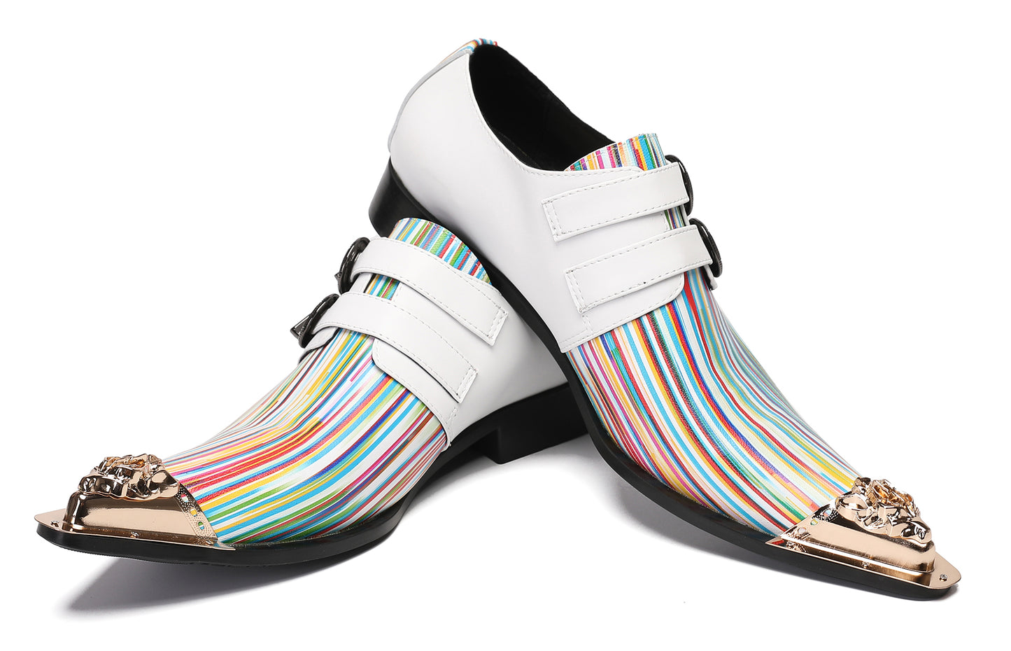 Mens Party Dress Casual Metal-Tip Toe Double Buckle Western Loafers