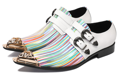 Mens Party Dress Casual Metal-Tip Toe Double Buckle Western Loafers