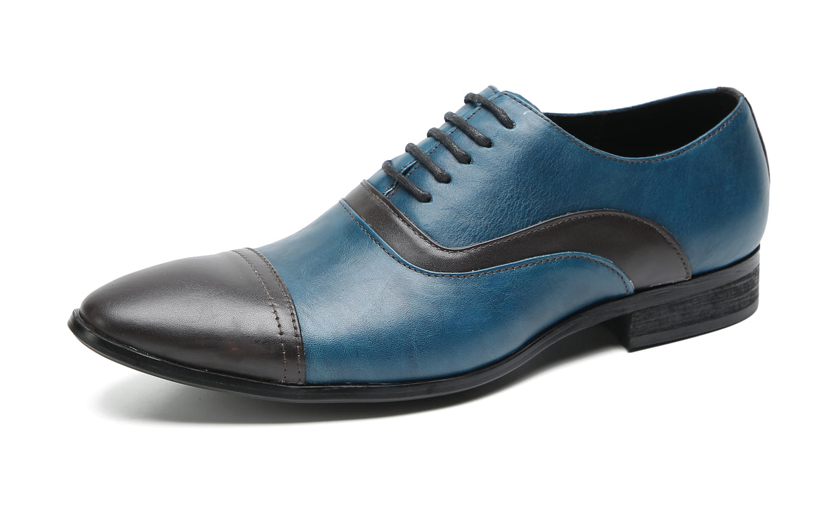 Mens Pointed Toe Lace Up Insert Color Genuine Leather Oxfords