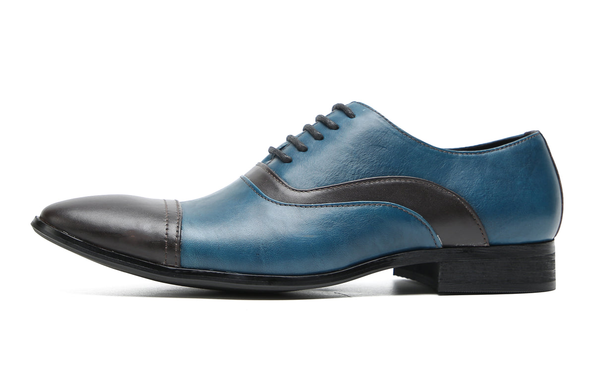 Mens Pointed Toe Lace Up Insert Color Genuine Leather Oxfords