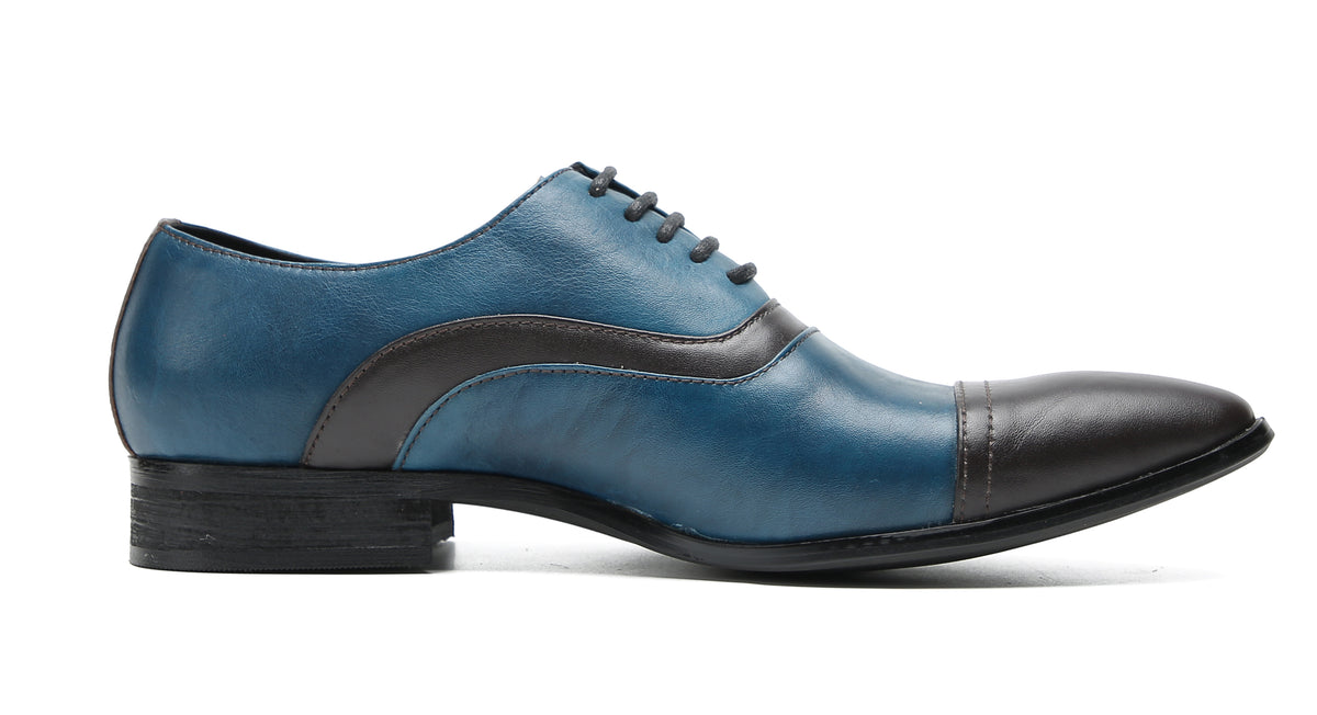 Mens Pointed Toe Lace Up Insert Color Genuine Leather Oxfords