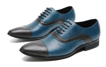 Mens Pointed Toe Lace Up Insert Color Genuine Leather Oxfords