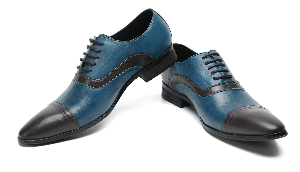 Mens Pointed Toe Lace Up Insert Color Genuine Leather Oxfords