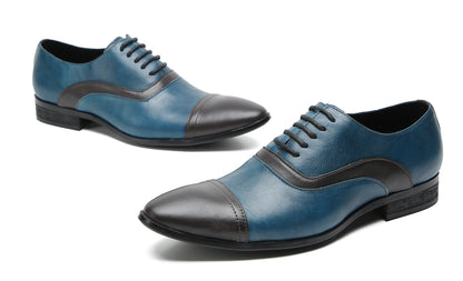 Mens Pointed Toe Lace Up Insert Color Genuine Leather Oxfords