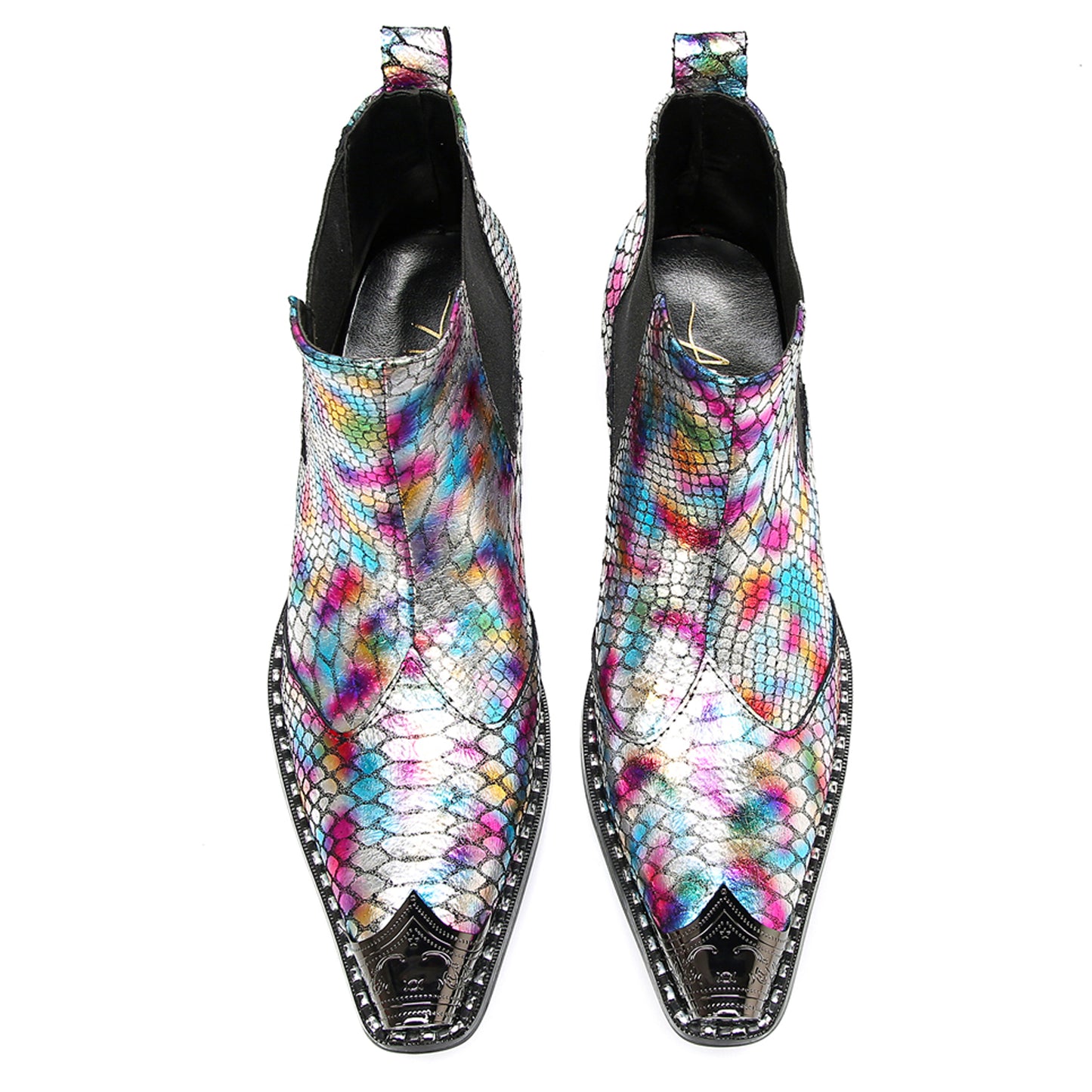 Mens Colorful Snakeskin Print & Elastic Side Western Chelsea Boots