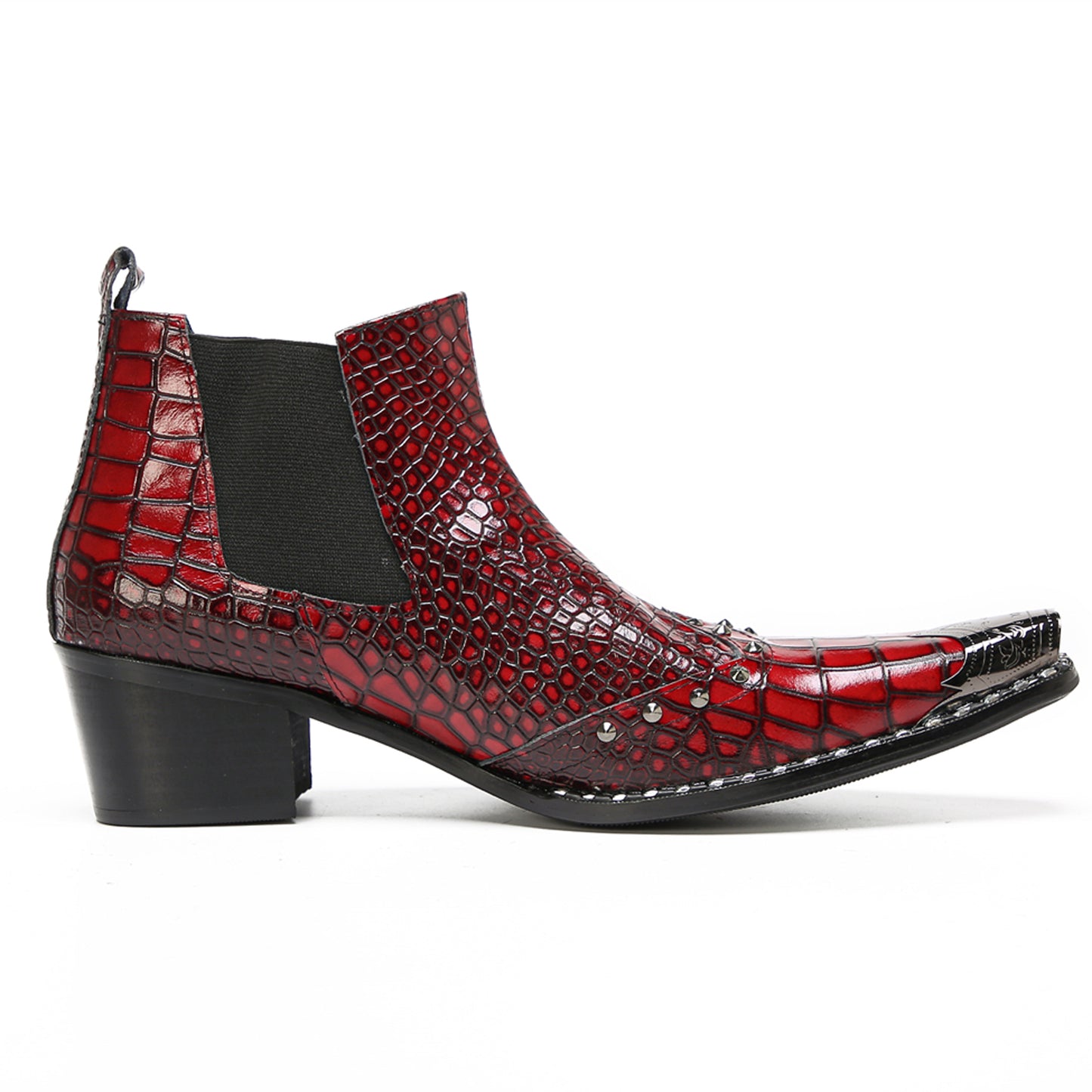 Mens Red Crocodile Print Party Dress Western Chelsea Boots