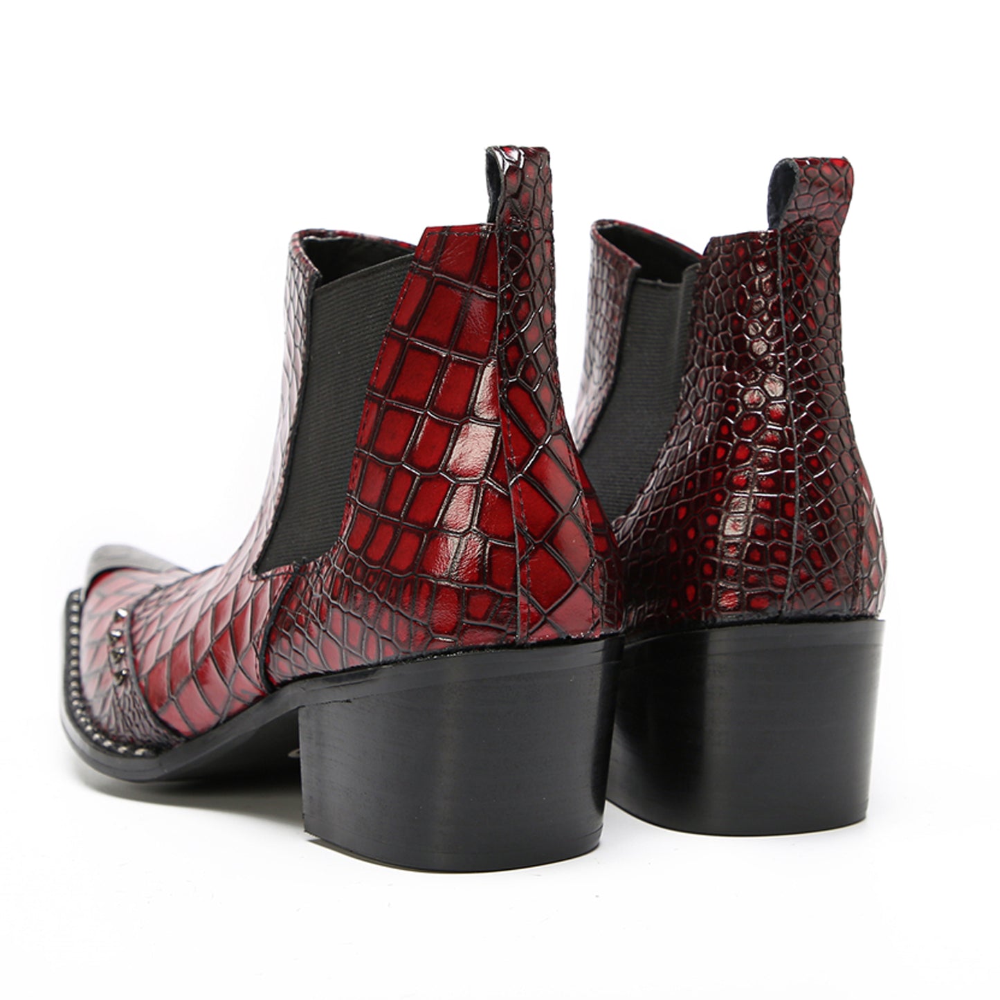 Mens Red Crocodile Print Party Dress Western Chelsea Boots
