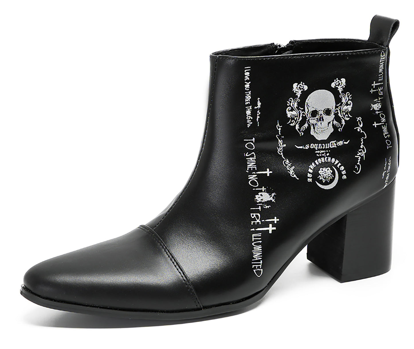 Mens Party Black Dress Skull Halloween Ankle Boots